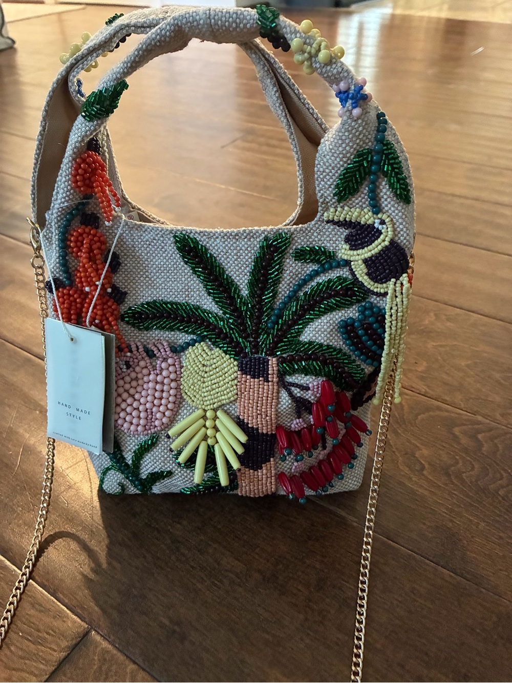 Antik Kraft canvas woven Beaded Tropical summer Top Handle Bag NWT